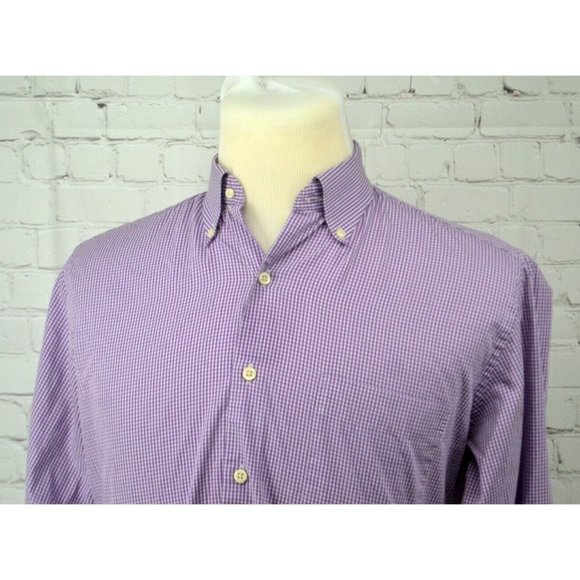 PETER MILLAR Crown Finish Long Sleeve Button Front Shirt SIZE MED Purple Check - Picture 3 of 6